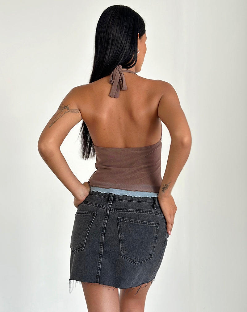 Image de Kubra Halter Top in Mesh Brown and Light Blue