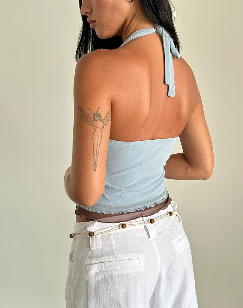 Image de Kubra Halter Top in Mesh Light Blue and Brown