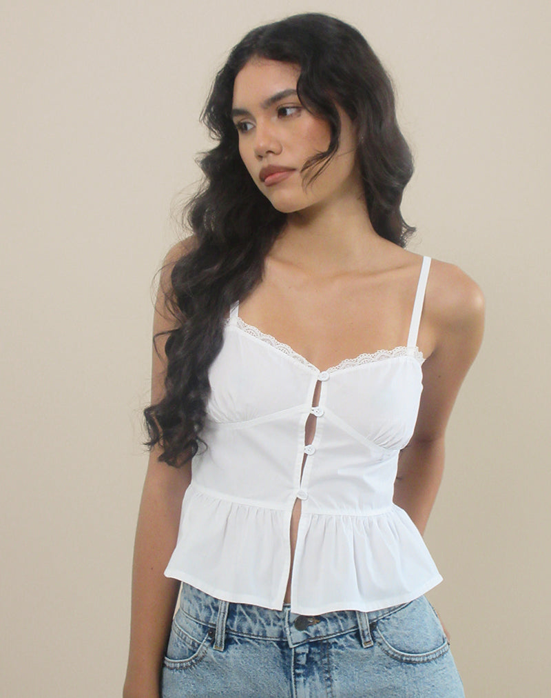 Image de Kugy Tie Front Cami Top in Poplin White
