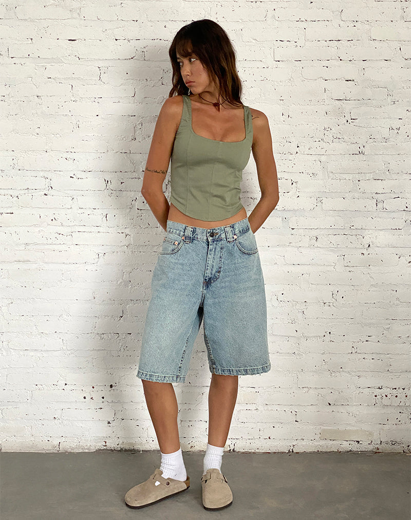 Image de Short patineuse à taille basse en denim bleach