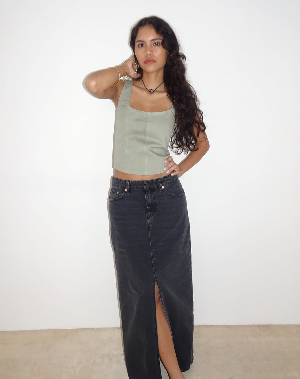 Top corseté Kye, gris cendré