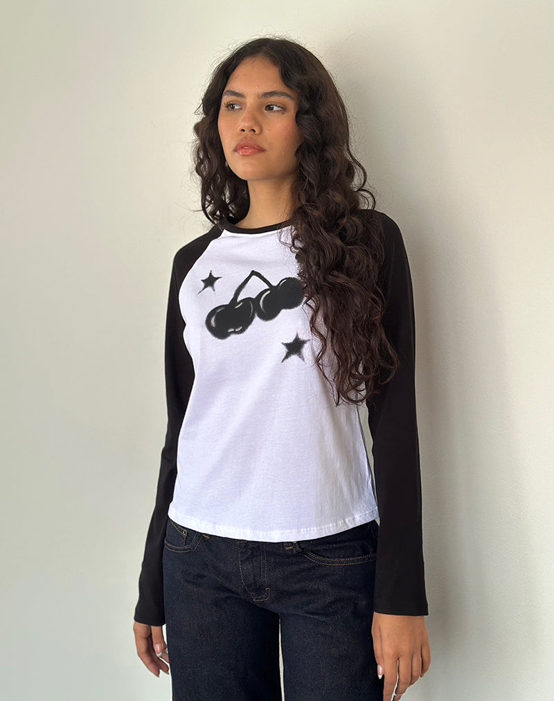 Top Kyiato imprimé cerises blanches et noires