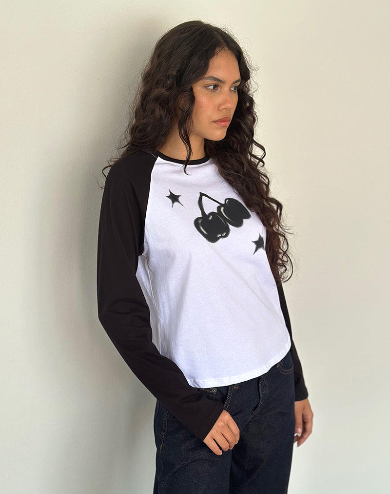 Top Kyiato imprimé cerises blanches et noires