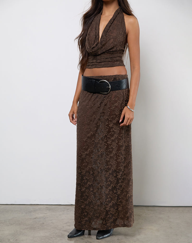Jupe Tulus en maille jacquard marron foncé