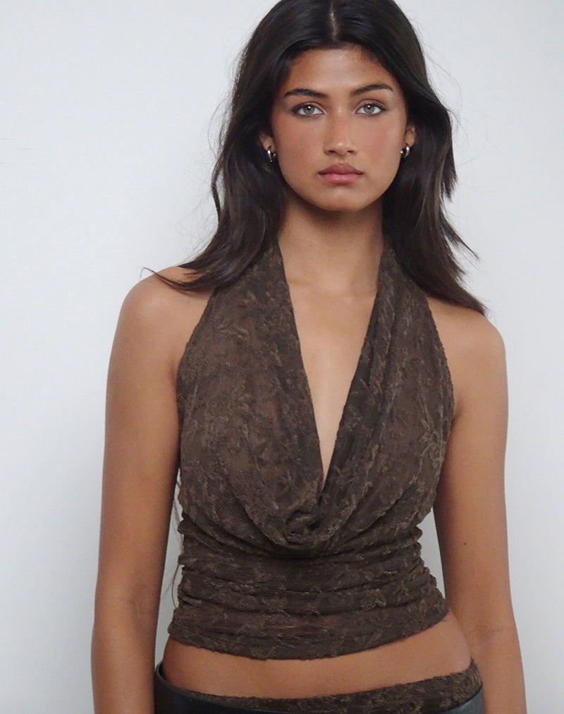 Image de Kylo Halter Top in Jacquard Knit Dark Brown