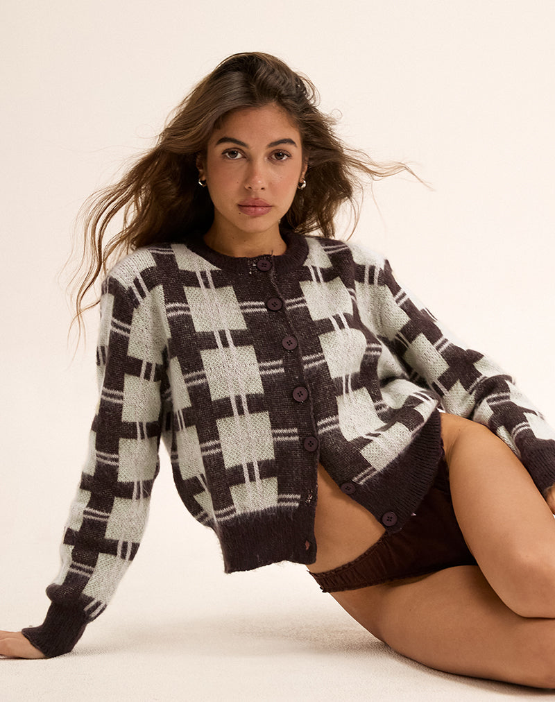 Cardigan en maille Anzio à carreaux marron
