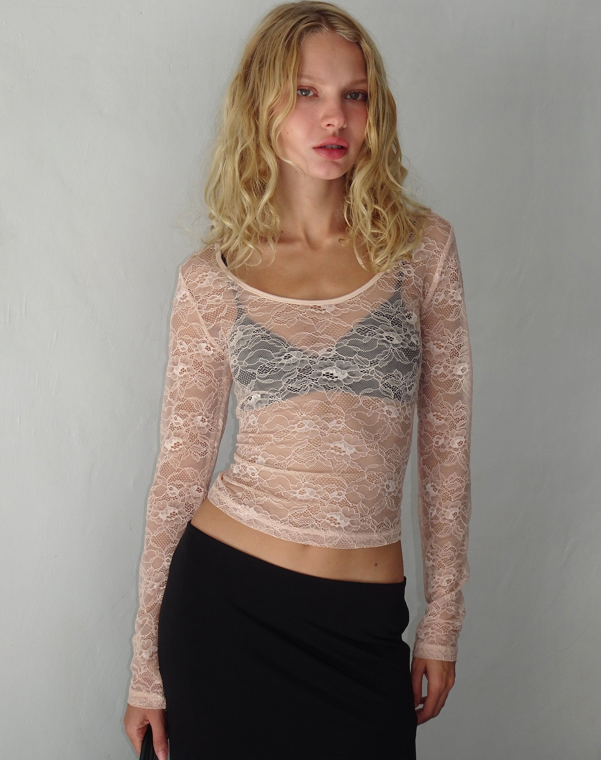Image de Lainey Long Sleeve Lace Top in Blush