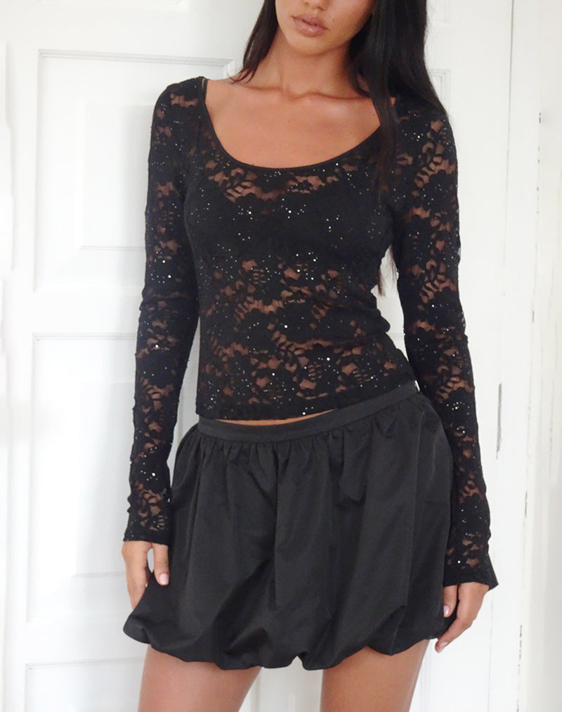 Lainey Unlined Long Sleeve Top in Black Sequin Lace (Top à manches longues non doublé en dentelle à paillettes)
