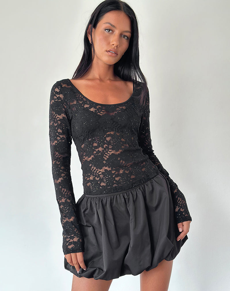 Image de Lainey Unlined Long Sleeve Top in Black Sequin Lace