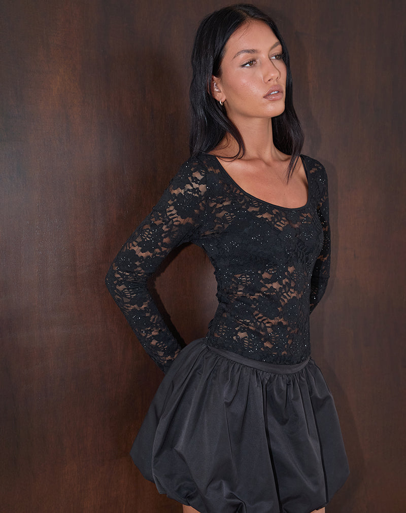Image de Lainey Unlined Long Sleeve Top in Black Sequin Lace