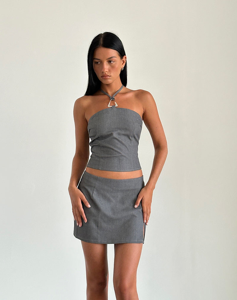 Image de la mini-jupe Pamela en tailleur anthracite
