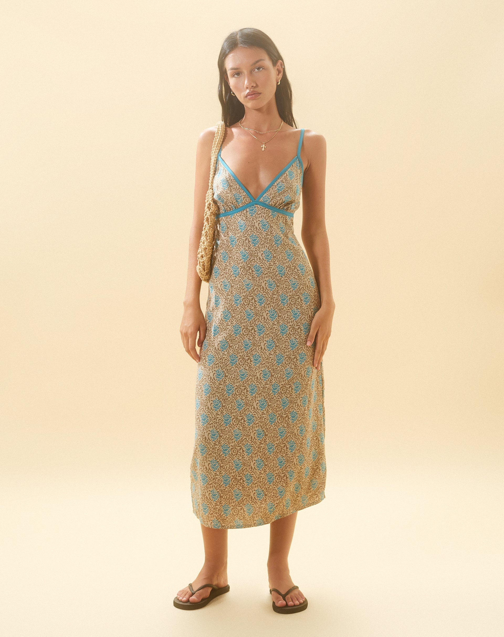 image de Lalu Midi Dress in Bohemian Batik Blue Brown