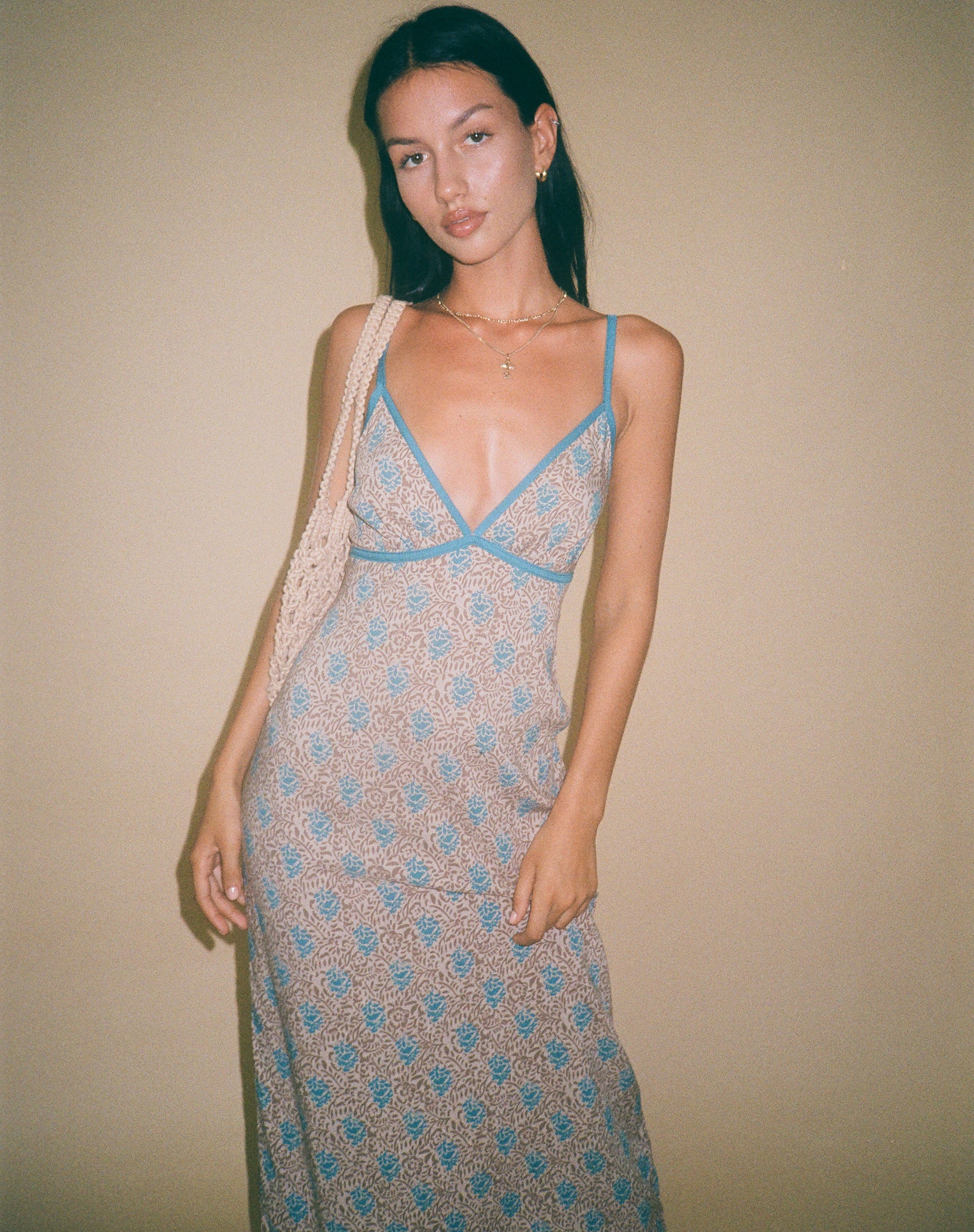 image de Lalu Midi Dress in Bohemian Batik Blue Brown