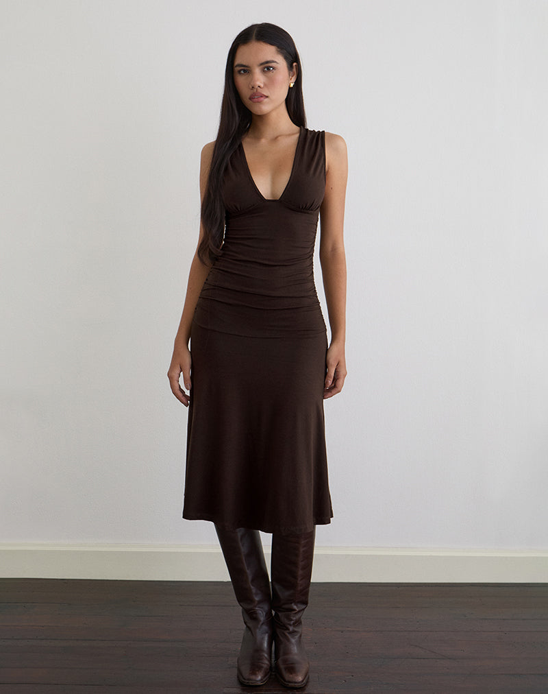 Image de la robe midi Laluma en chocolat amer