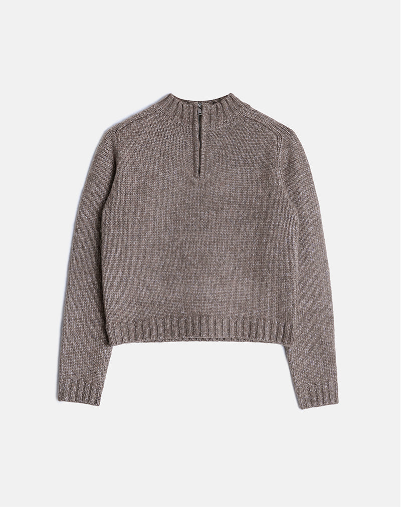 Image de Lamara Quater Zip Jumper in Dark Brown Marl