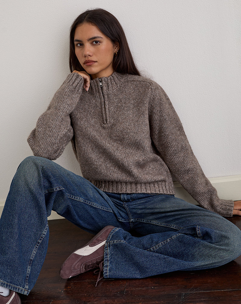 Image de Lamara Quater Zip Jumper in Dark Brown Marl