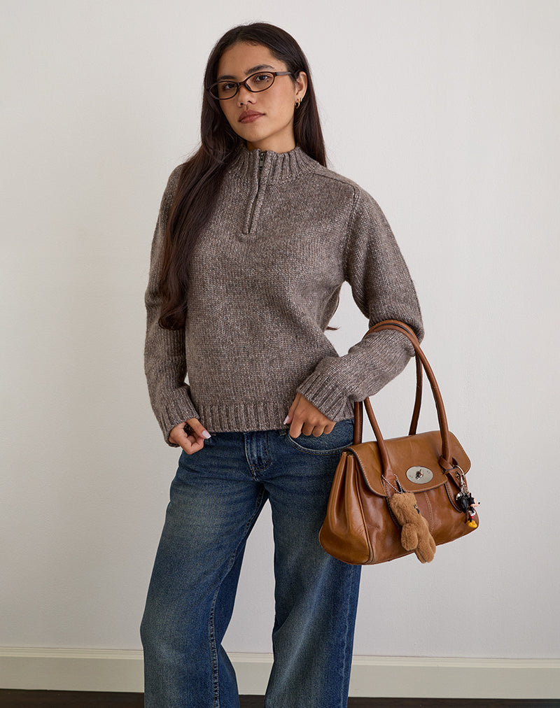 Image de Lamara Quater Zip Jumper in Dark Brown Marl