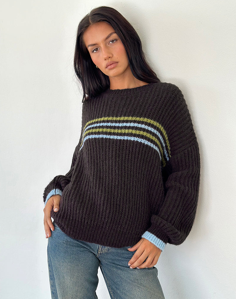 Pull Lamees en tricot marron à rayures