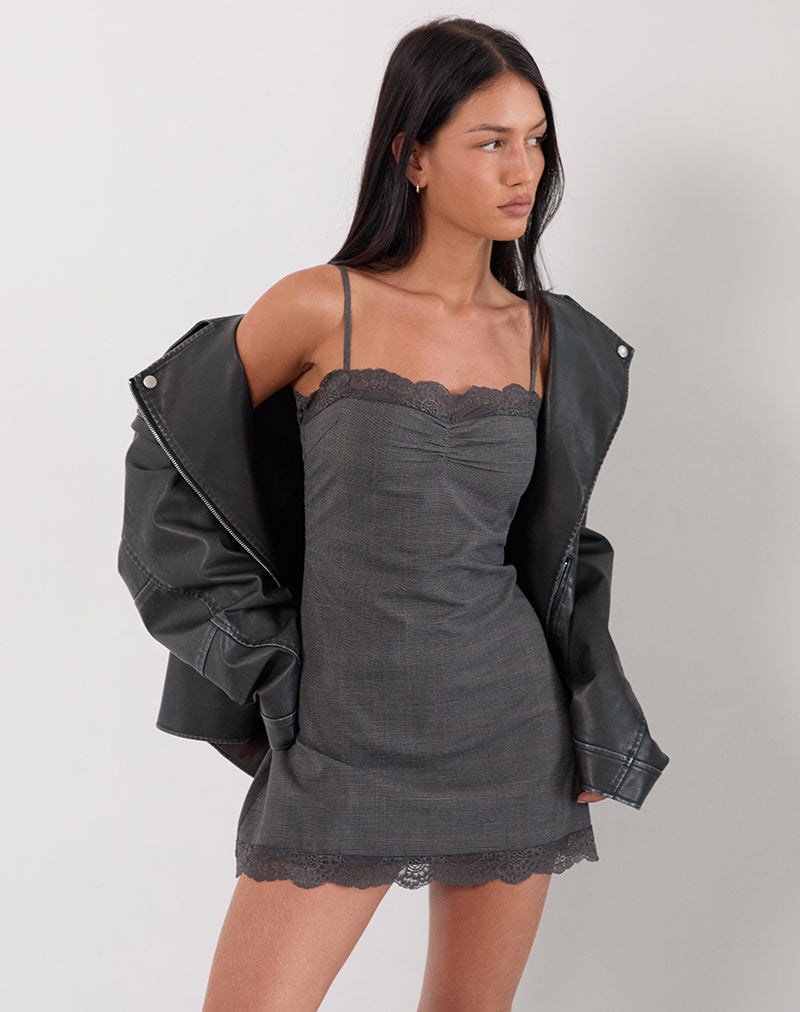 Mini robe Larna en tissu à carreaux gris