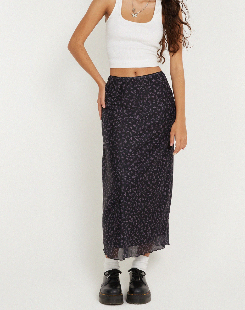 Jupe longue Lassie, Dark Ditsy Rose Black