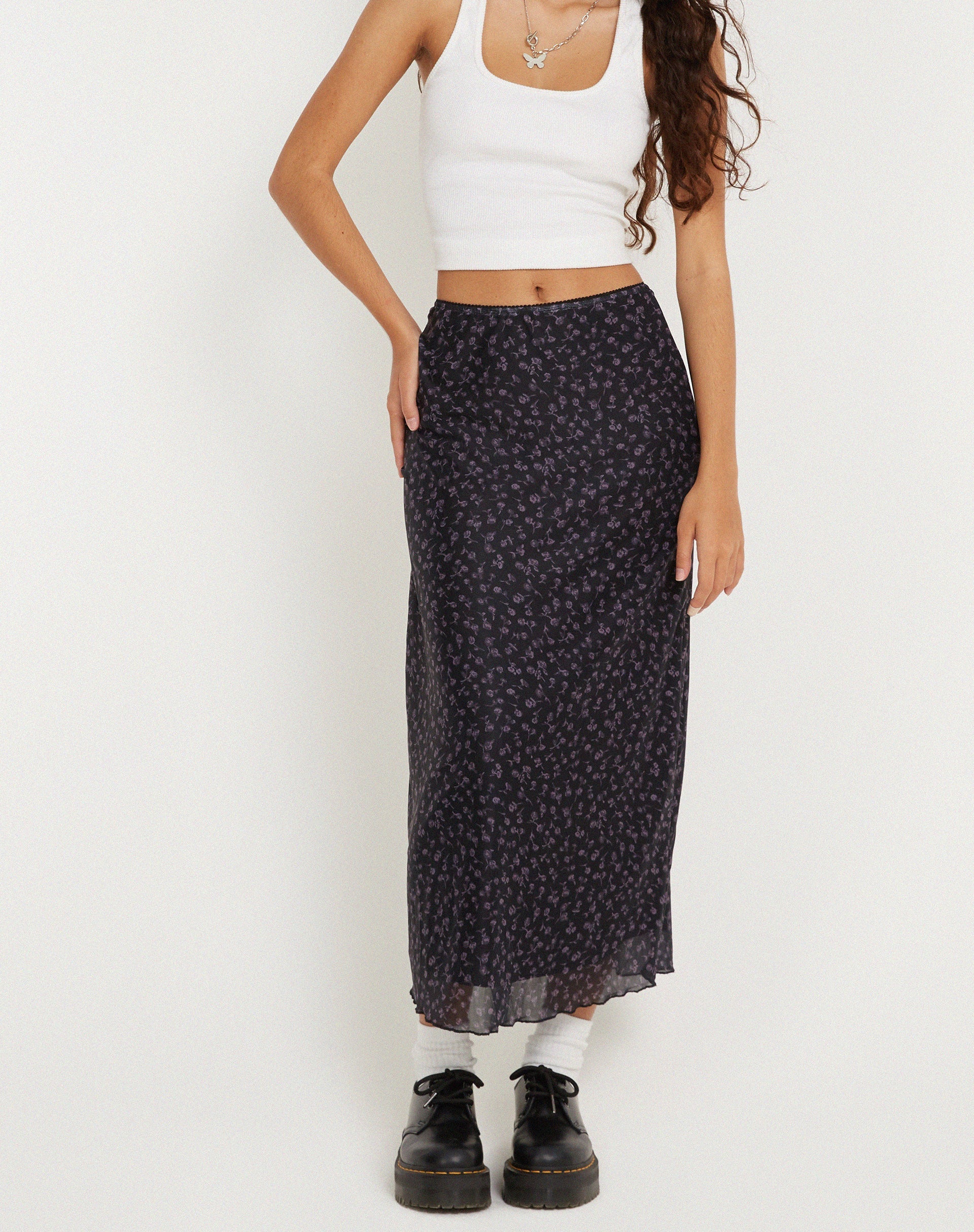 Image de Jupe longue Lassie en Dark Ditsy Rose Black