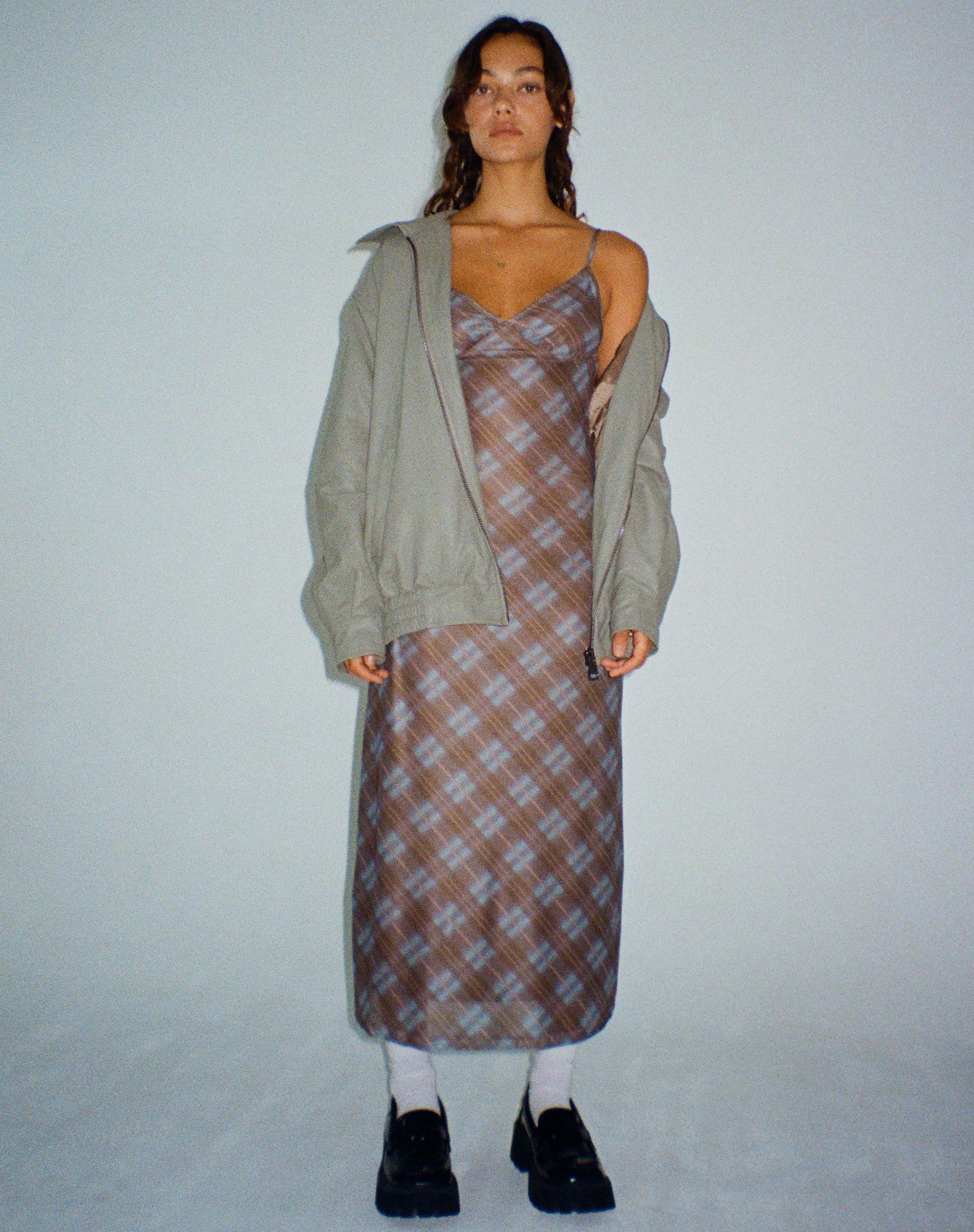 Image de KALANA DRESS GREEN BLURRED CHECK DARK OLIVE