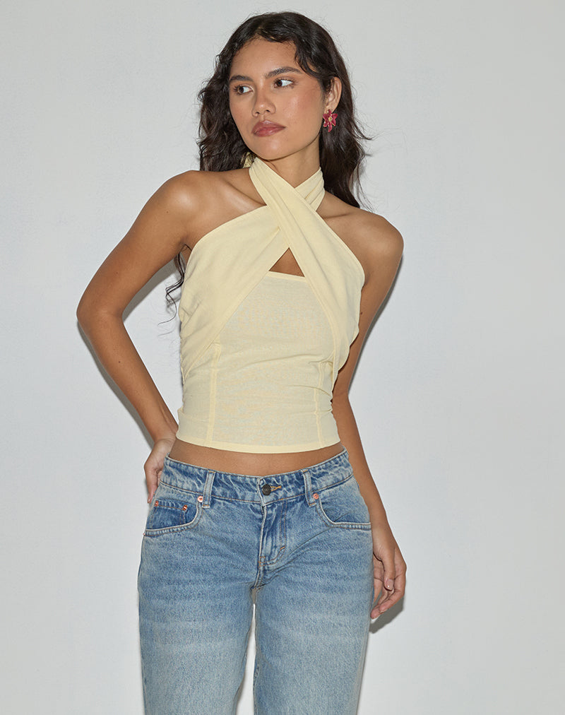 Image de Lasy Linen Wrap Halterneck Top in Lemon