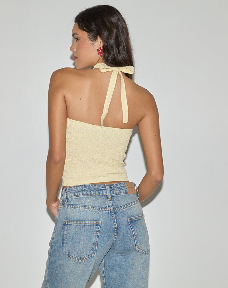 Image de Lasy Linen Wrap Halterneck Top in Lemon