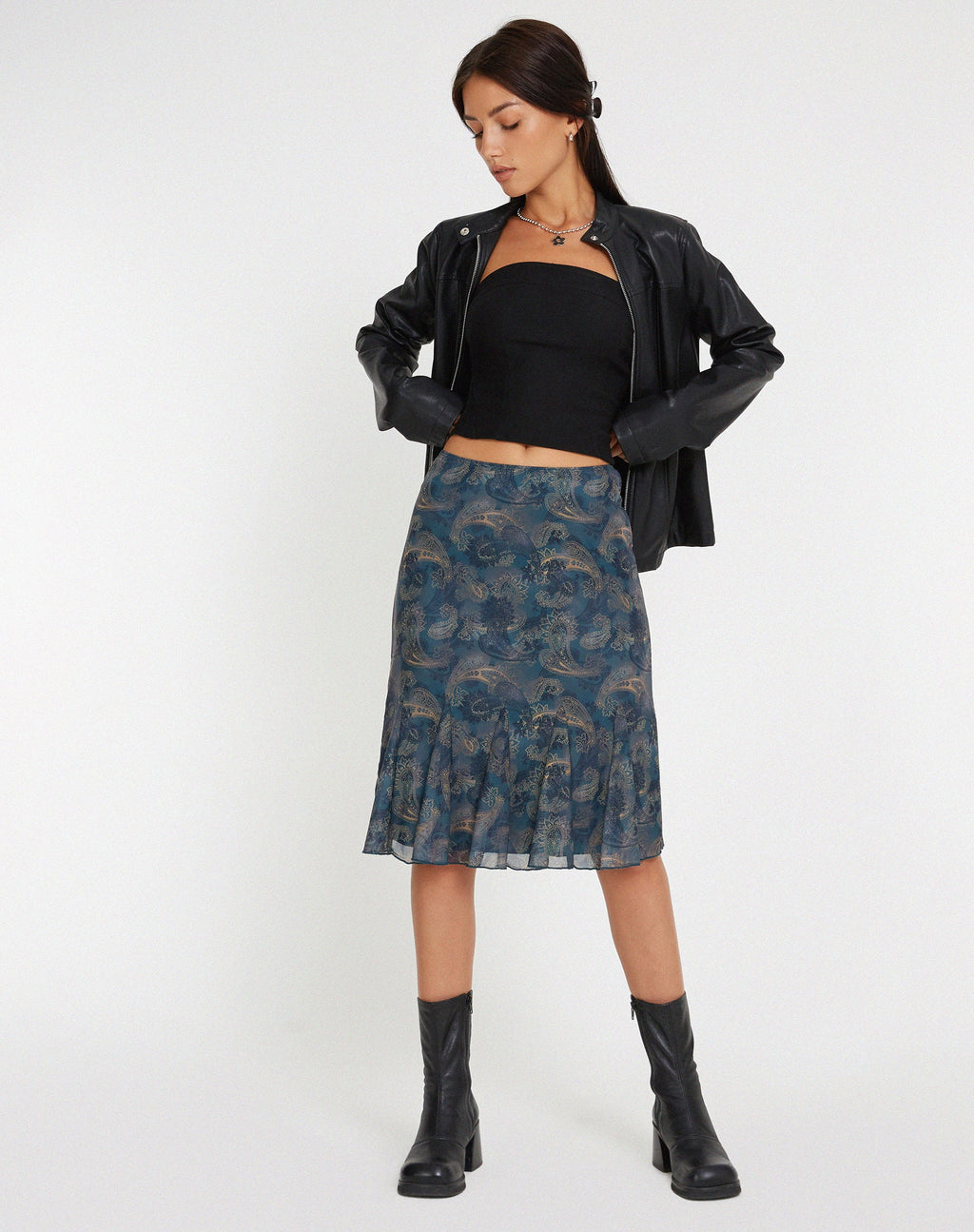 Jupe midi en maille Latrix, bleu tonal Paisley