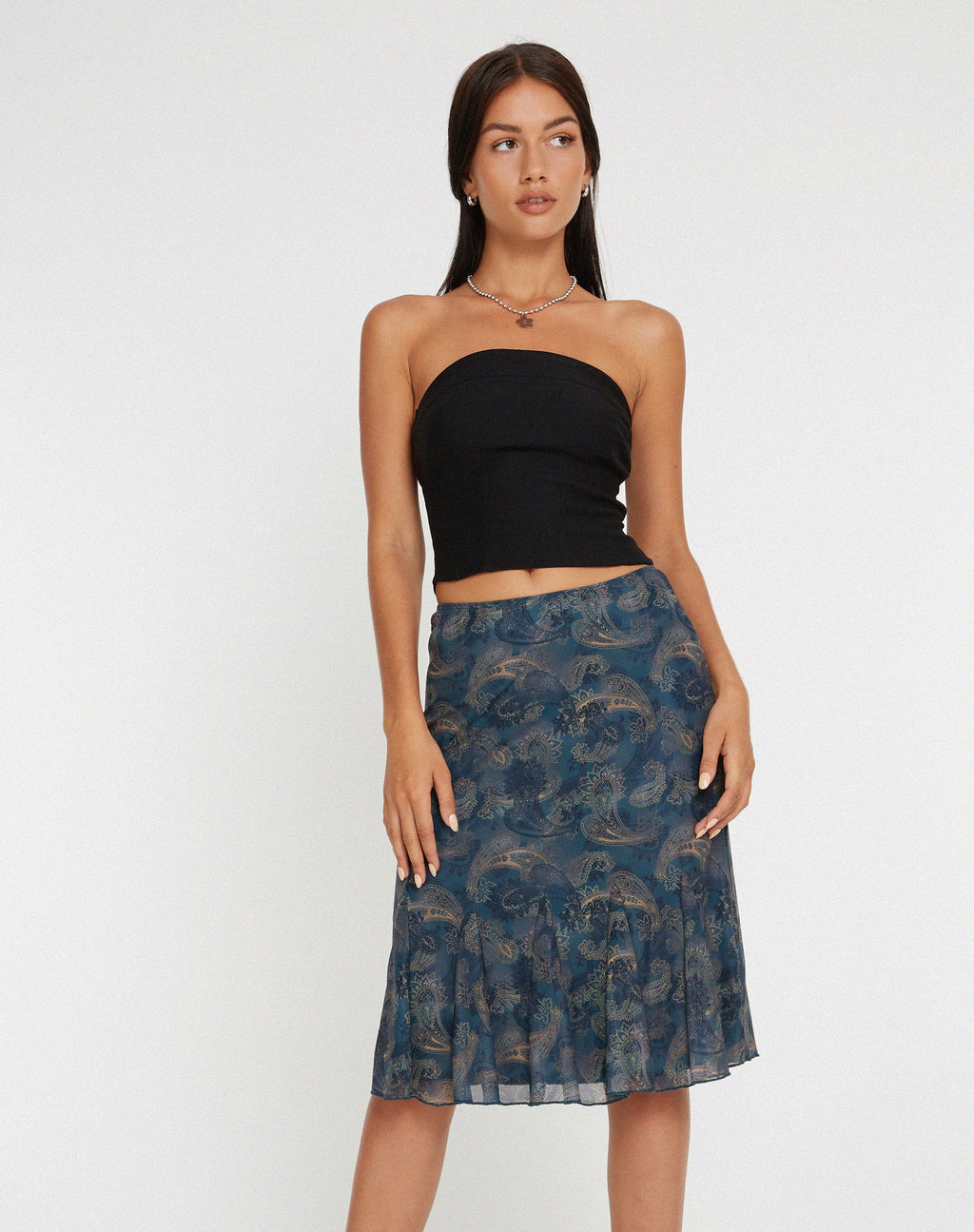 Jupe midi en maille Latrix, bleu tonal Paisley