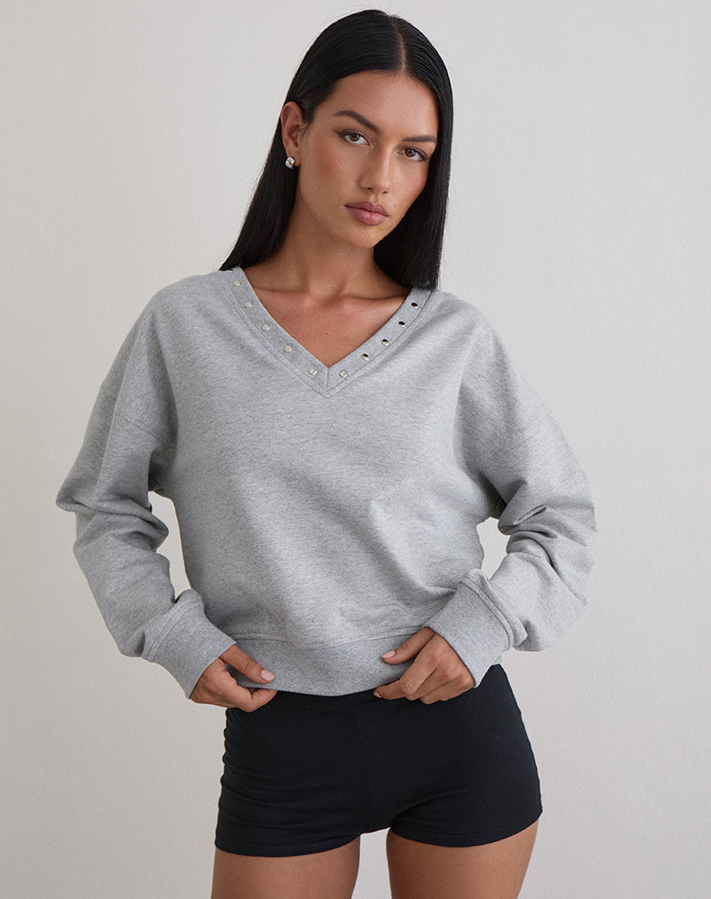 Lazuly Slim Sweatshirt in Grey Marl with Studs