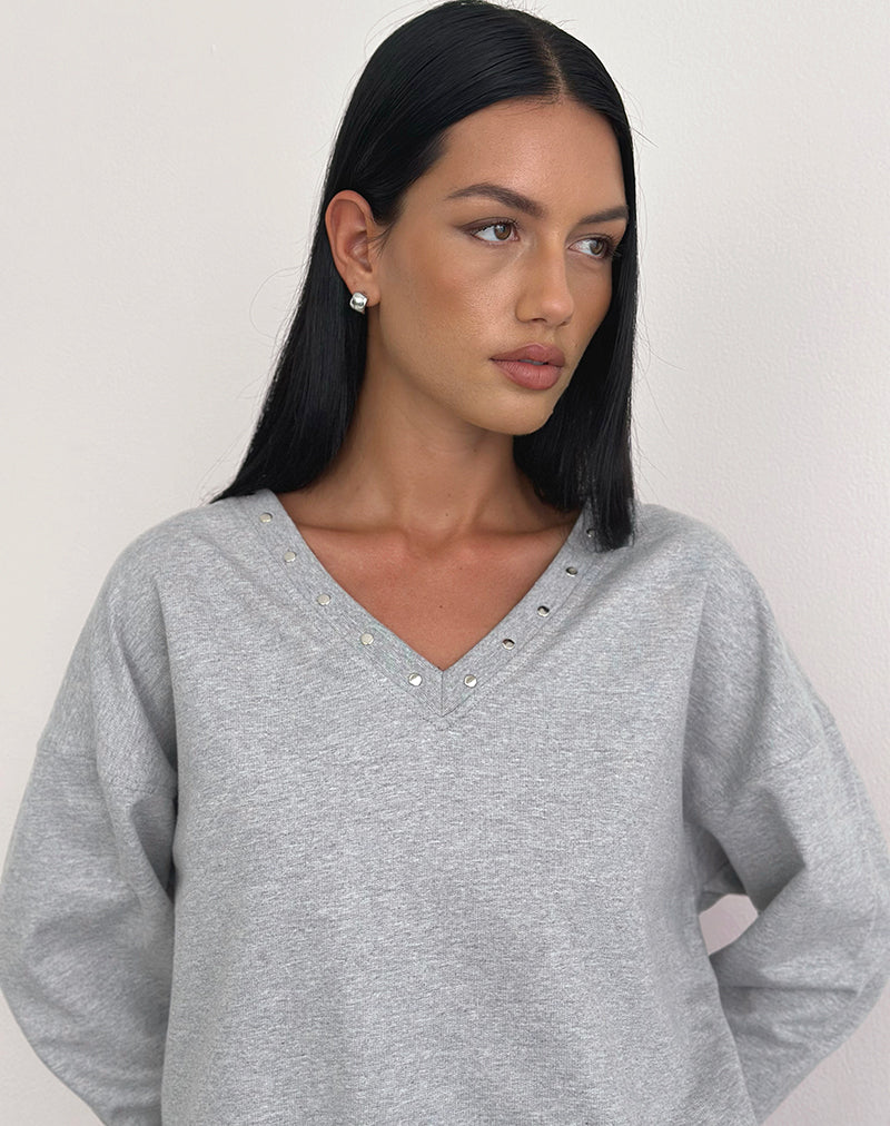 Image of Lazuly Slim Sweatshirt in Grey Marl with Studs