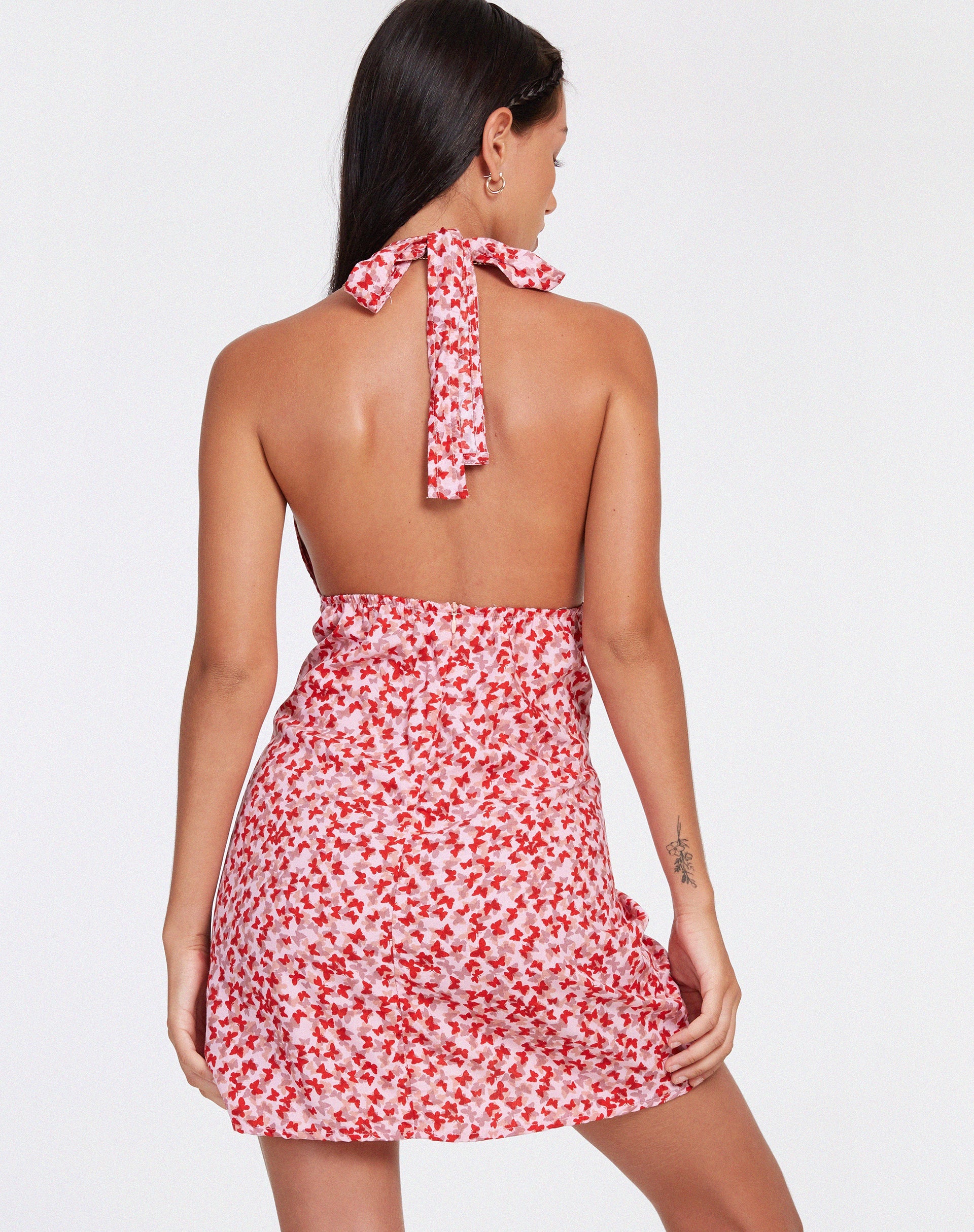 Image de la Mini robe Leana en Ditsy Butterfly Peach and Red