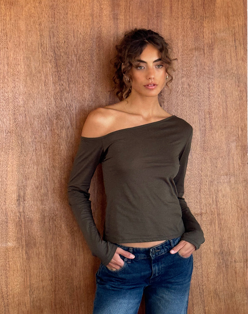 Ledez - Top asymétrique en jersey de tissu olive