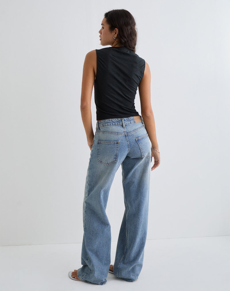 Image de Leen Top in Black Hibiscus Flower Pink