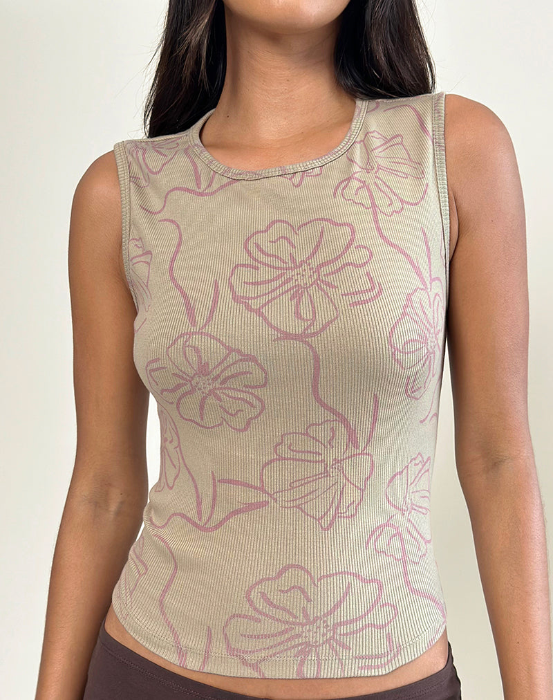Image de Leen Débardeur en kaki Hibiscus Doodle Pink