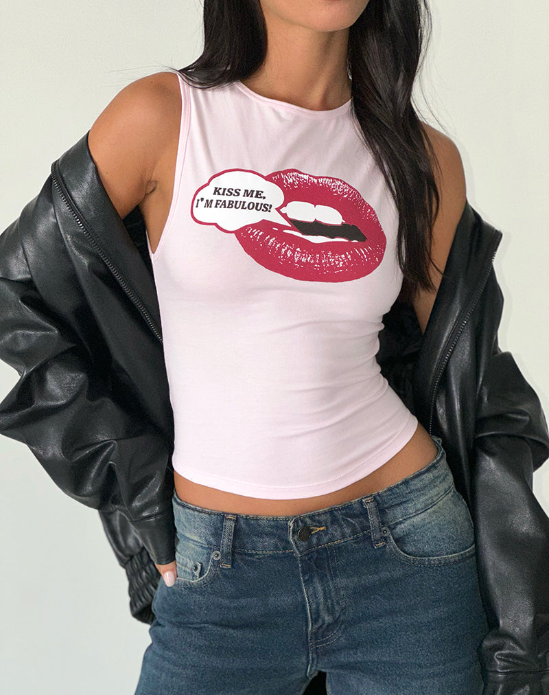 Débardeur Leen en rose avec motif Kiss Me I'm Fab