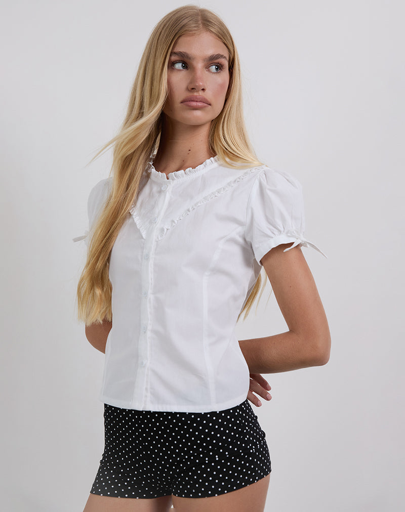 Image de Legra Frill Neck Shirt in Poplin White