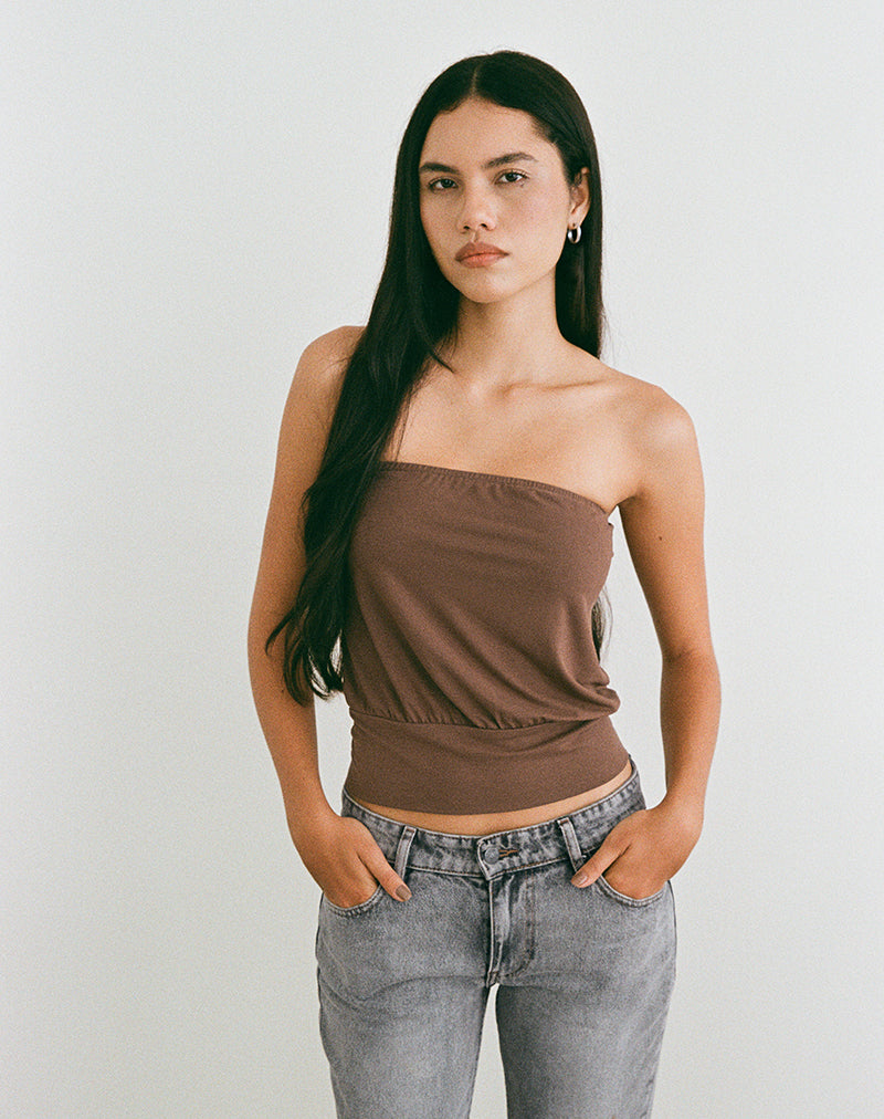 Image de Leocadia Bandeau Top in Cupro Bitter Chocolate