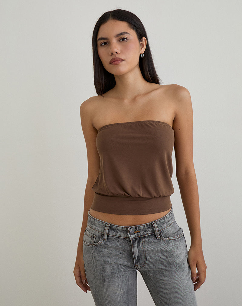 Image de Leocadia Bandeau Top in Cupro Bitter Chocolate