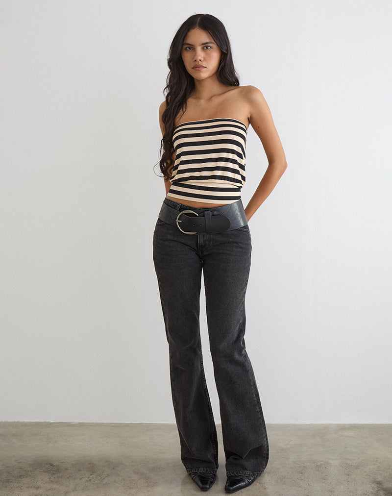 Image du haut bandeau Leocadia en cupro rayé noir et ivoire