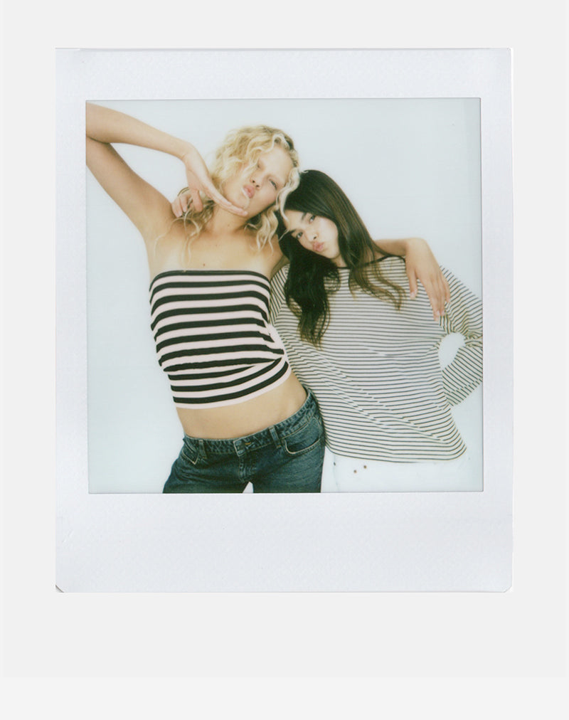 Image du haut bandeau Leocadia en cupro rayé noir et ivoire