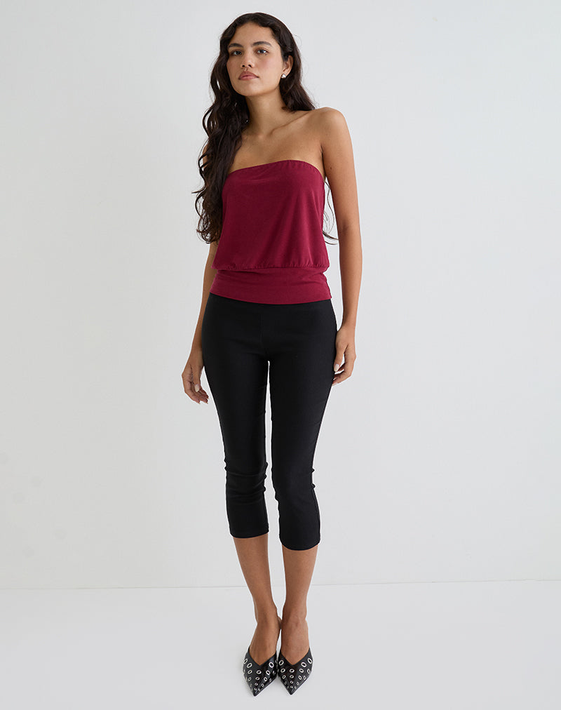 Top bandeau Leocadia en cupro rouge foncé
