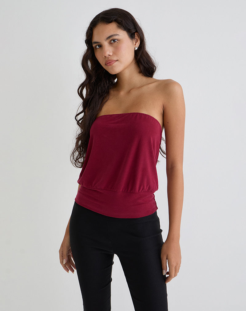 Top bandeau Leocadia en cupro rouge foncé