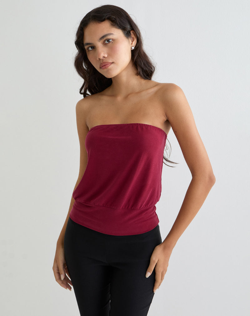 Image de Leocadia Bandeau Top in Cupro Dark Red