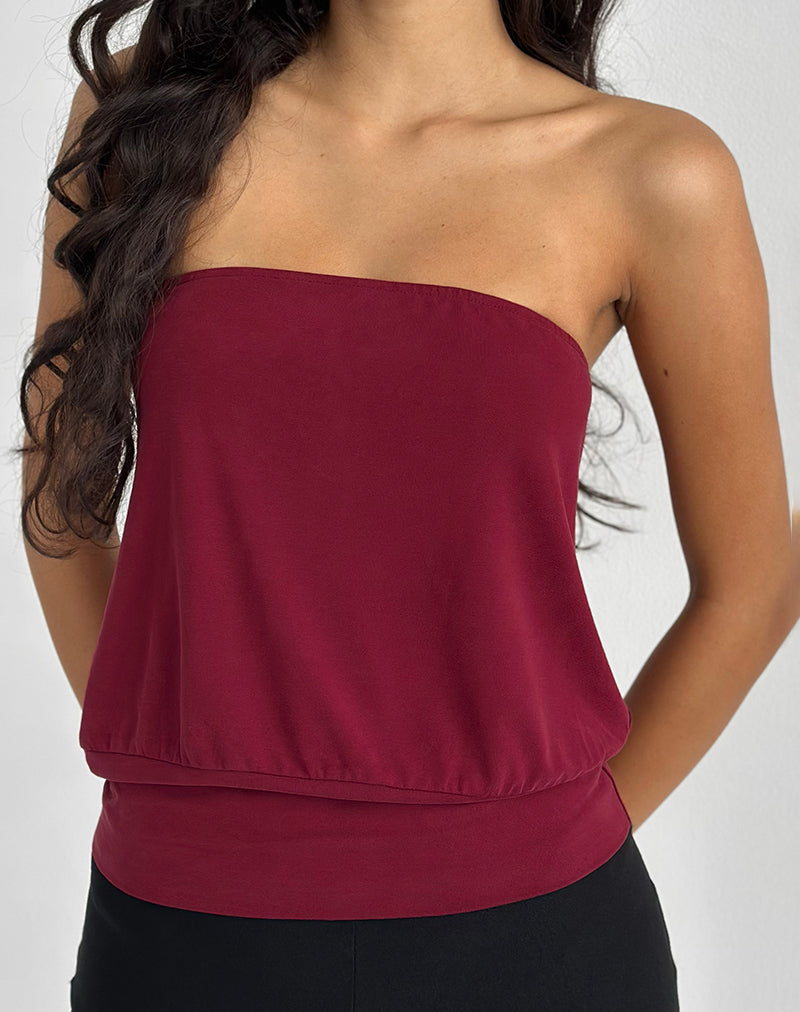 Image de Leocadia Bandeau Top in Cupro Dark Red