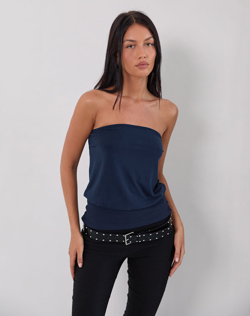 Image de Leocadia Long Bandeau Top In Cupro Navy