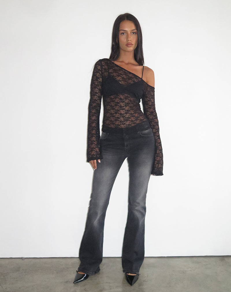Lerina Unlined Asymmetric Top in Lace Black (Top asymétrique non doublé en dentelle)