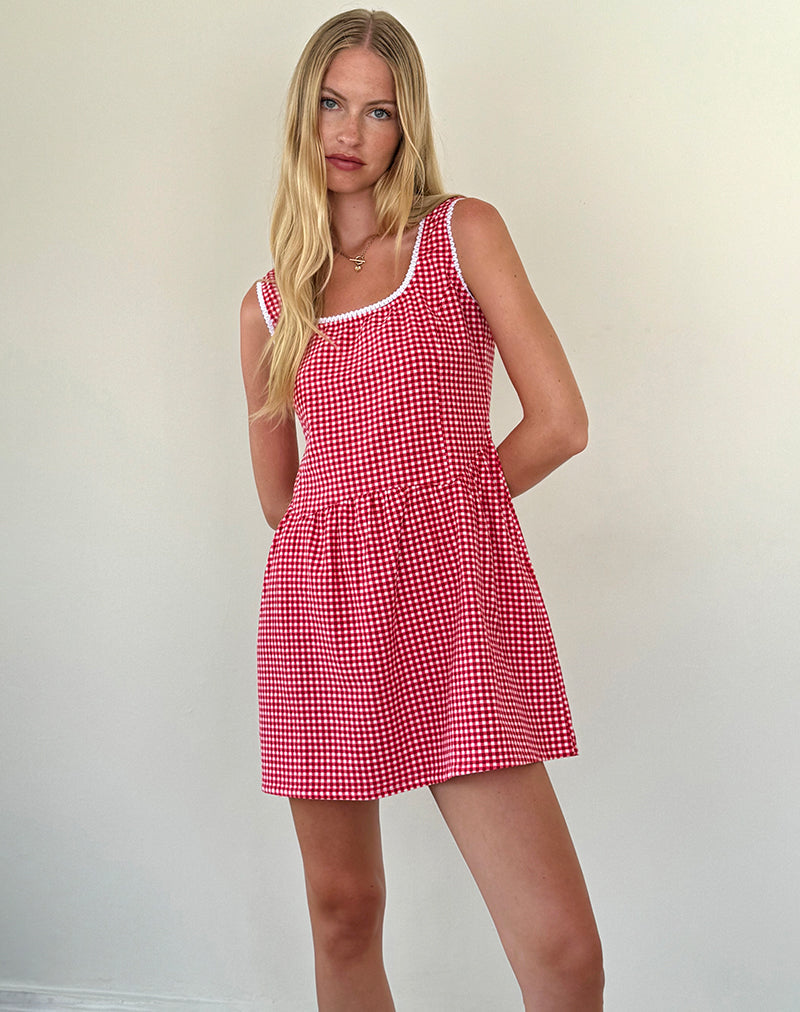 Mini robe Leshi en vichy rouge