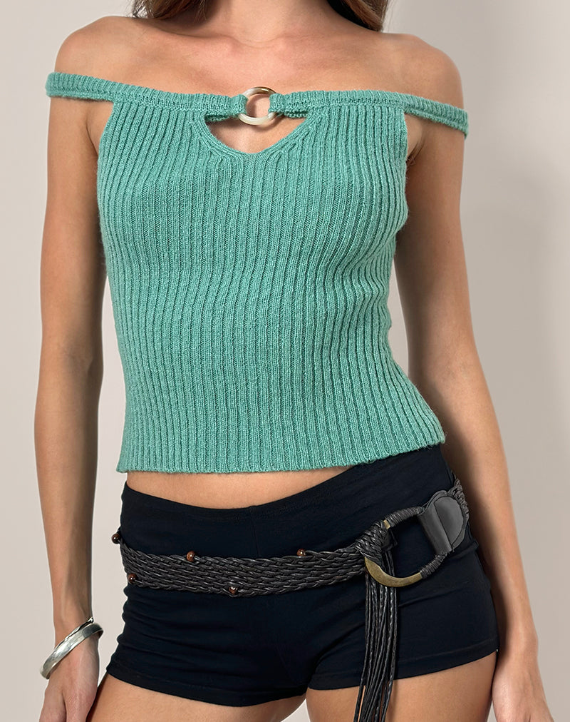 Lesly - Top bardot avec anneau en O - Turquoise